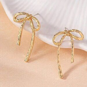 Earrings Gold Bow Stud Stunning Simple Trendy Boho Pierced Stylish Glam Princess